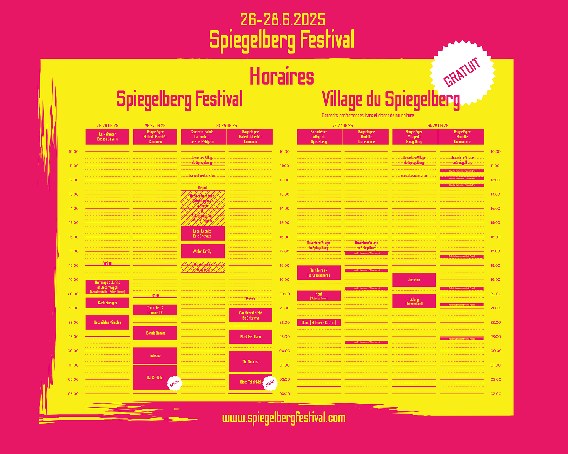 Grille horaire du Spiegelberg Festival 2025