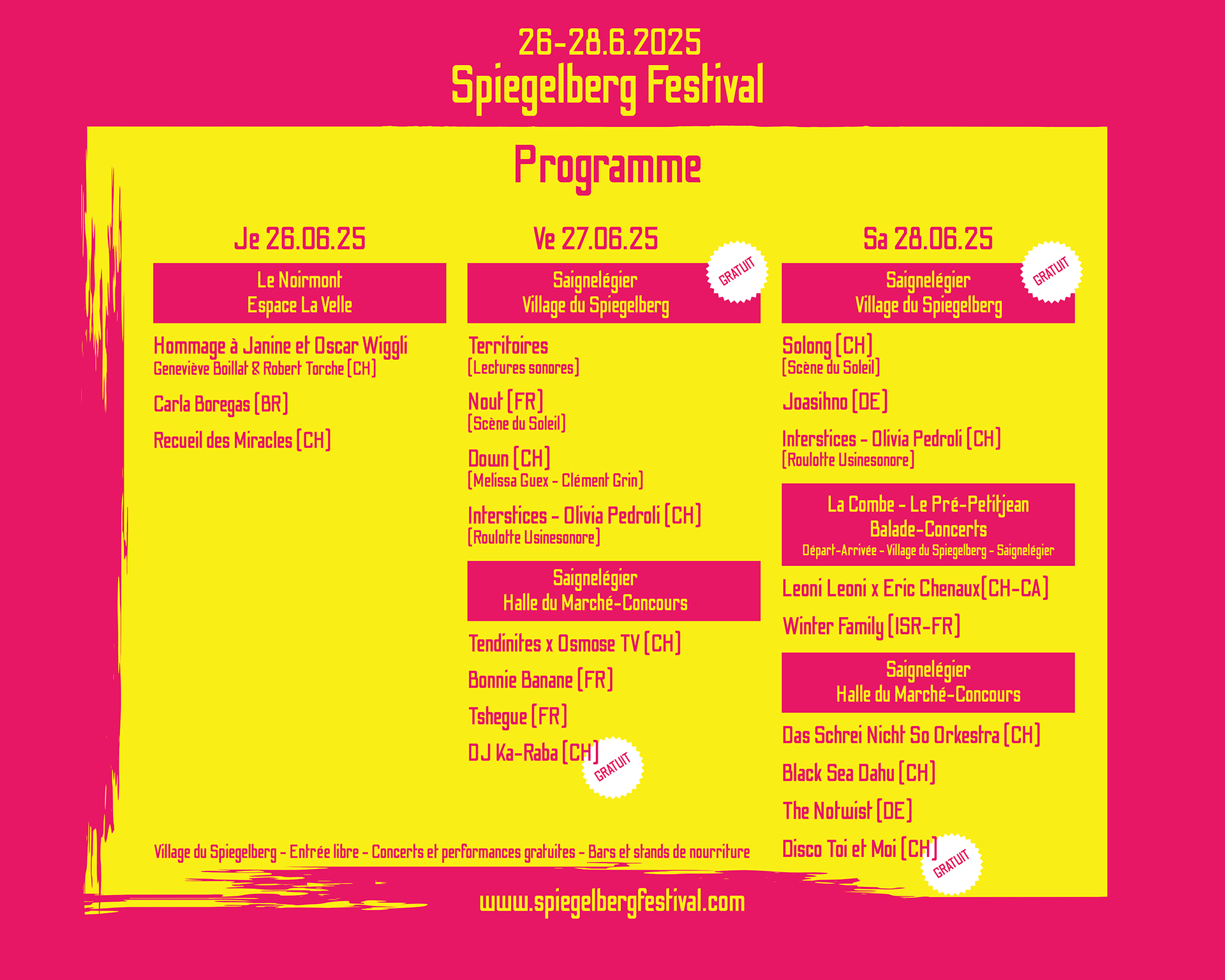 Programme par jour du Spiegelberg Festival 2025